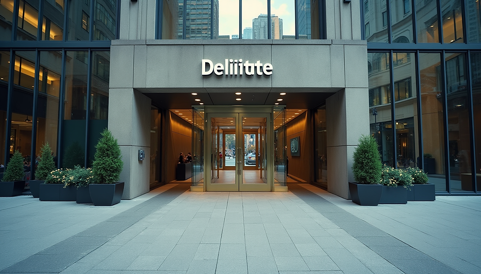 Eye-level view of the Deloitte building entrance at 8 Adelaide St W, Toronto