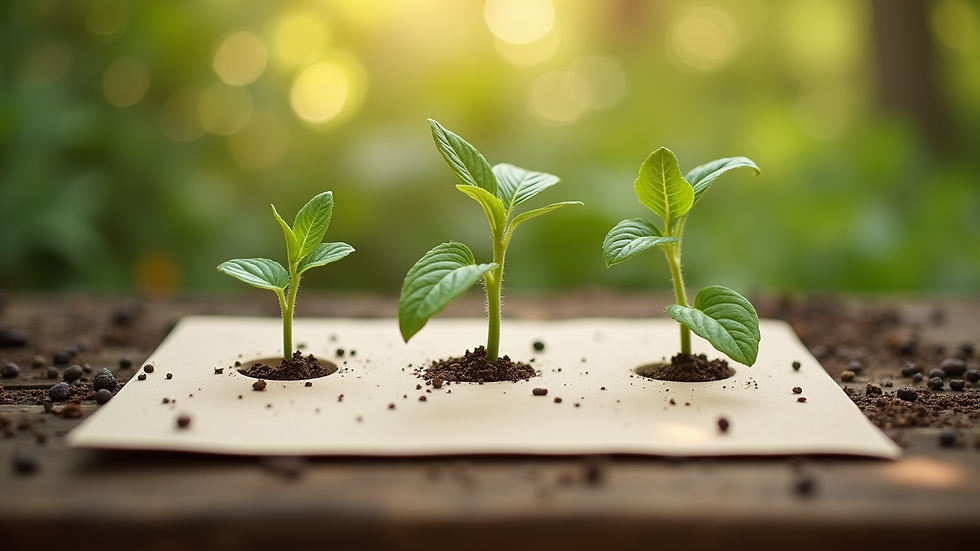 Eye-level view of plantable greeting cards with seeds ready for planting