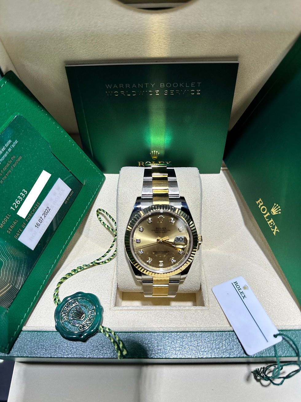 Thumbnail: Rolex Date Just Diamond Champaign Dial Fluted on Two Tone Oyster