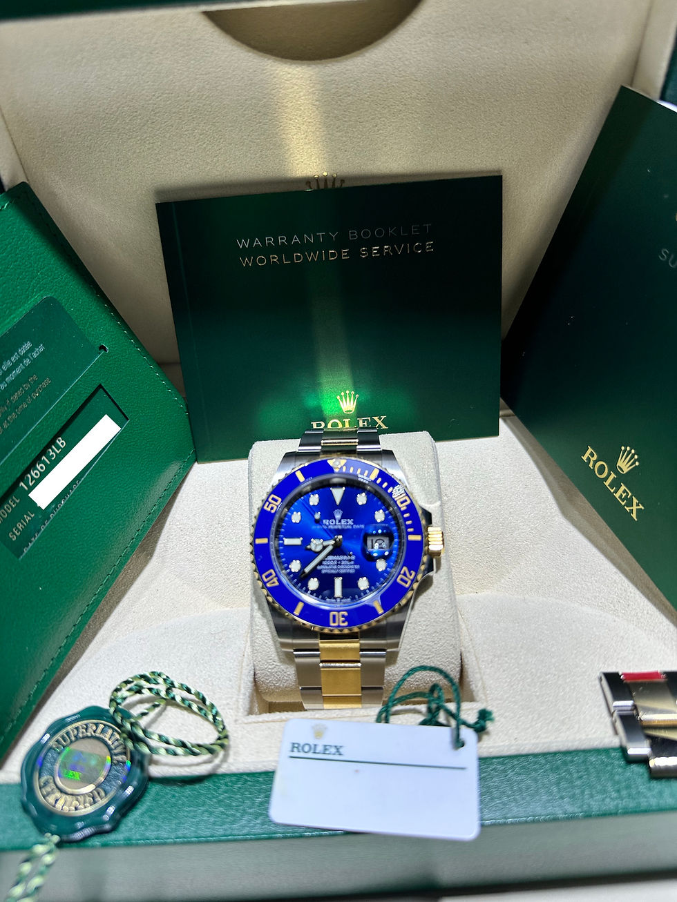Thumbnail: Rolex Submariner Blue Dial Blue Bezel on Two Tone Oyster Bluesy