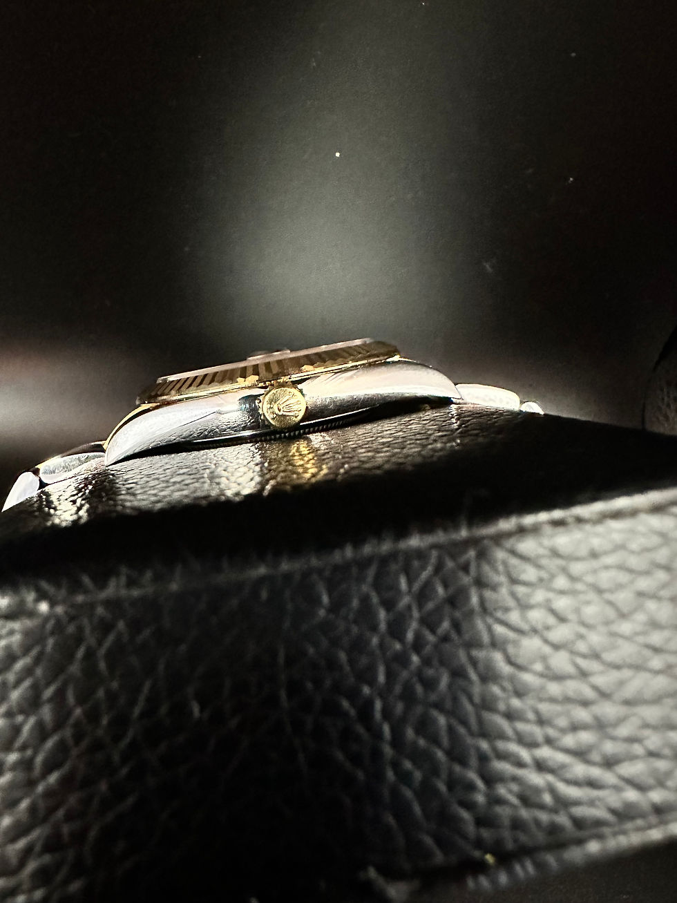 Thumbnail: Rolex Date Just Stick Champagne Dial Fluted on Two Tone Oyster