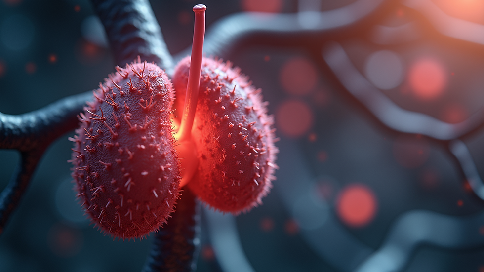 Close-up view of adrenal glands producing hormones