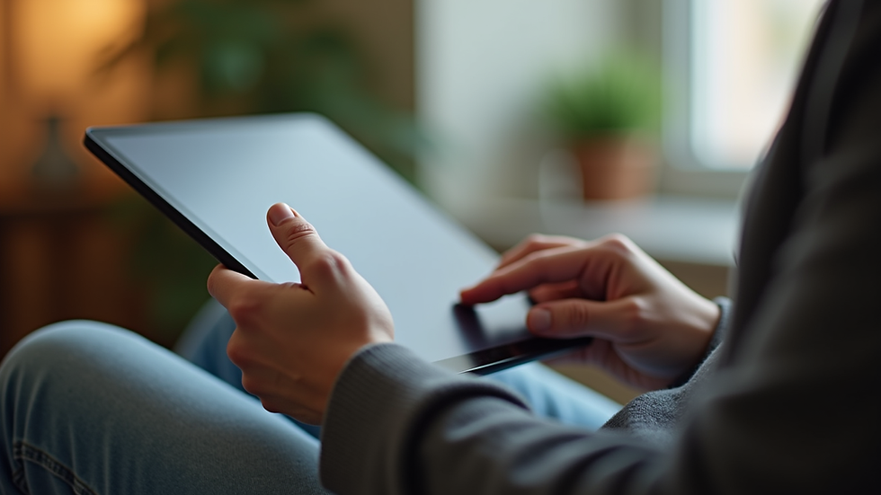 Close-up view of a person using a tablet for an online therapy session