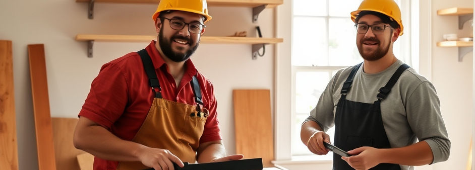 bright professional home remodeling scene, showing two experienced craftsman at work.jpg