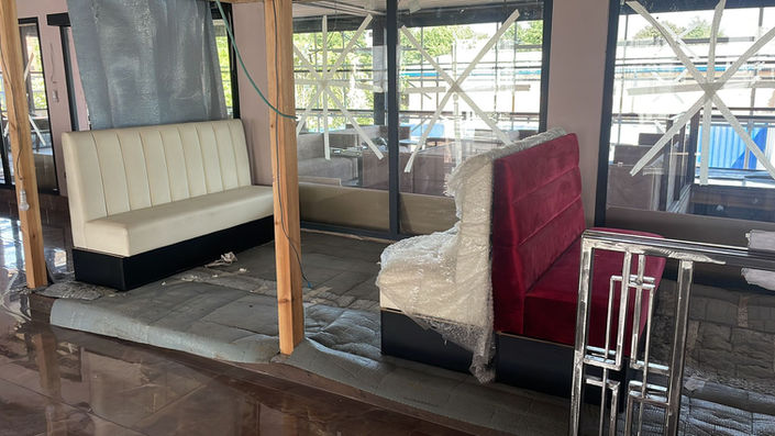 worn restaurant booth seating before reupholstery Manchester Old Trafford Stretford