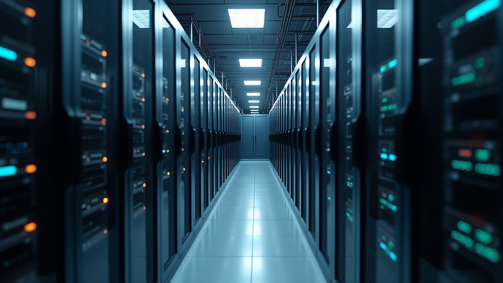 High angle view of a server room filled with advanced technology