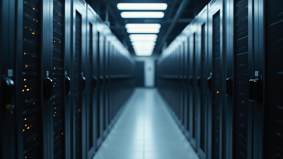 High angle view of a secure data center with server racks