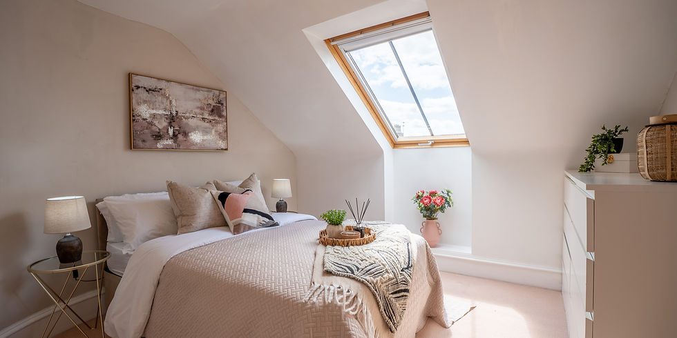 Staged bedroom in a showhome in Aberdeen, Scotland to help sell plots faster