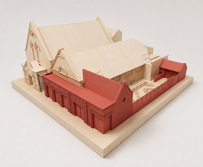Physical architectural model of the proposed Alpha Grove Community Centre refurbishment and extension