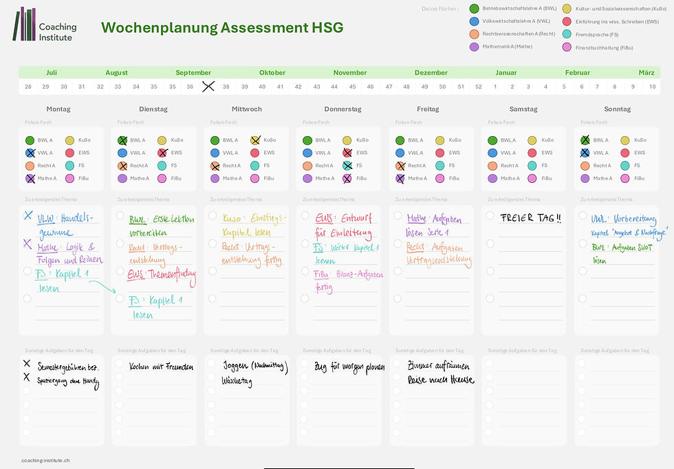 Wochenansicht des HSG Assessment Studiumplaner