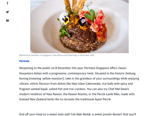 Restaurants and Bars in Singapore: New Menus and Openings in December 2021