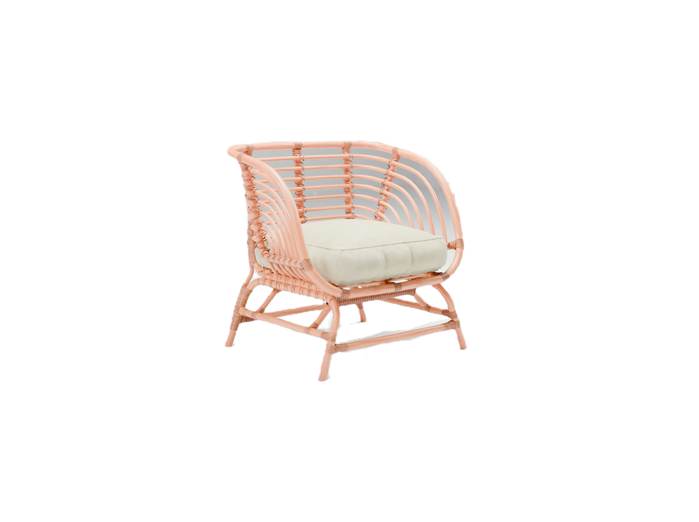 Wicker lounge chair white cushions