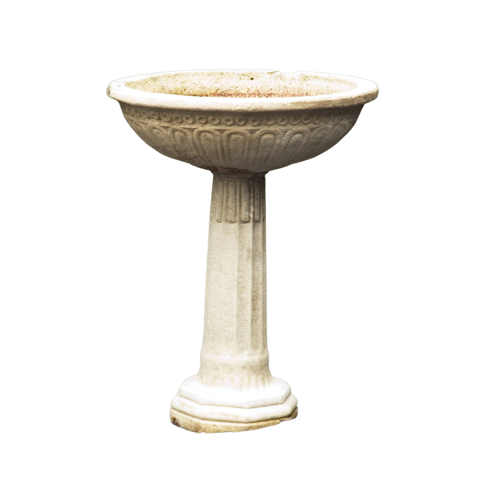 Ceramic birdbath in a creamy ivory wash