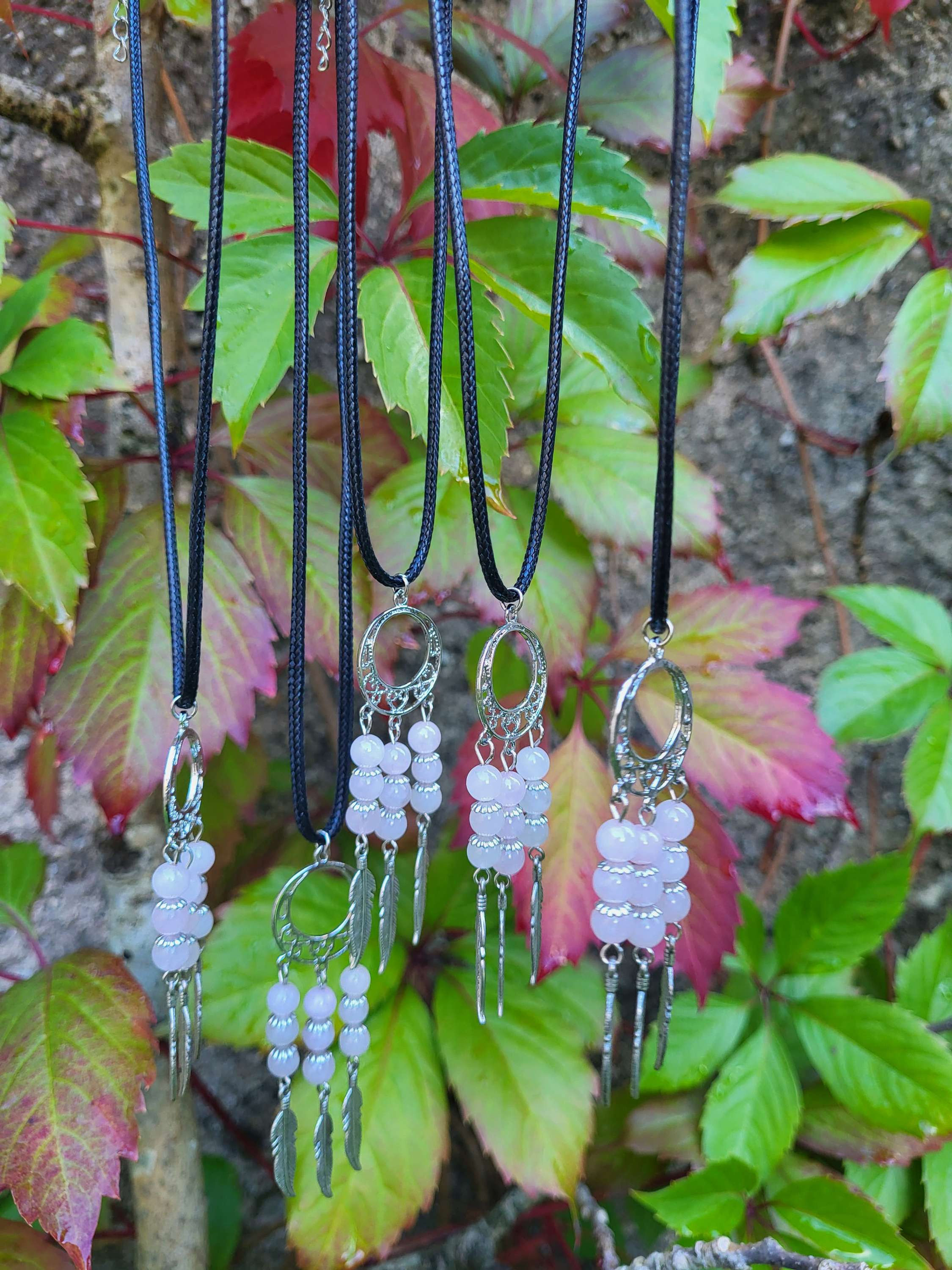 Pendentif attrape rêve Quartz Rose