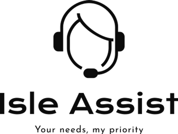 Isle Assist logo featuring headset design and tagline "Your needs, my priority"