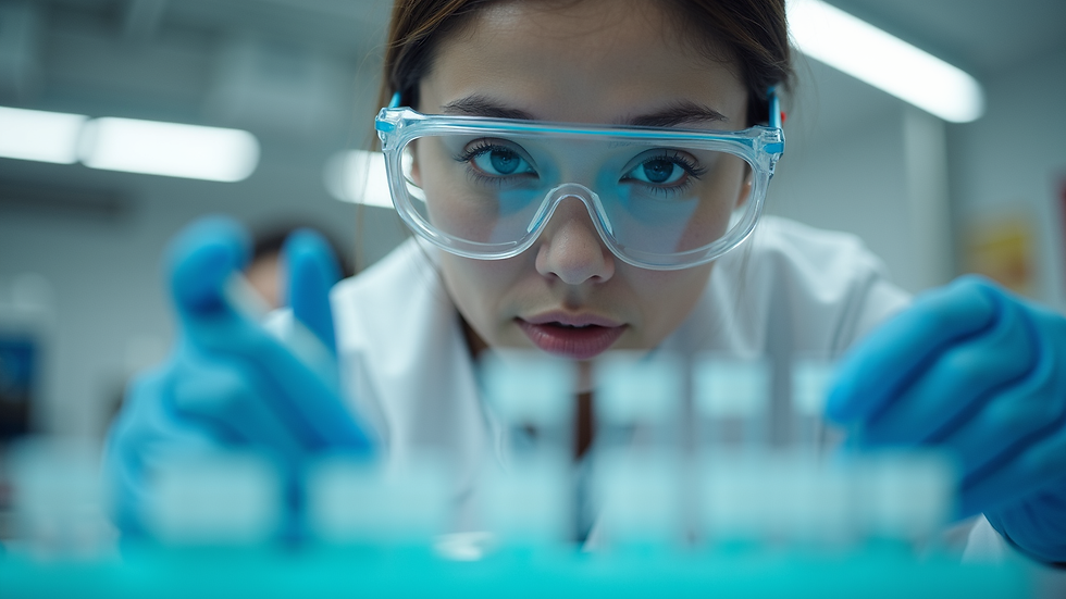 Close-up view of a laboratory technician examining bacterial cultures