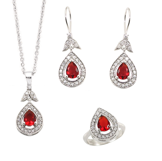 Yakut Taşlı Gümüş Üçlü Set