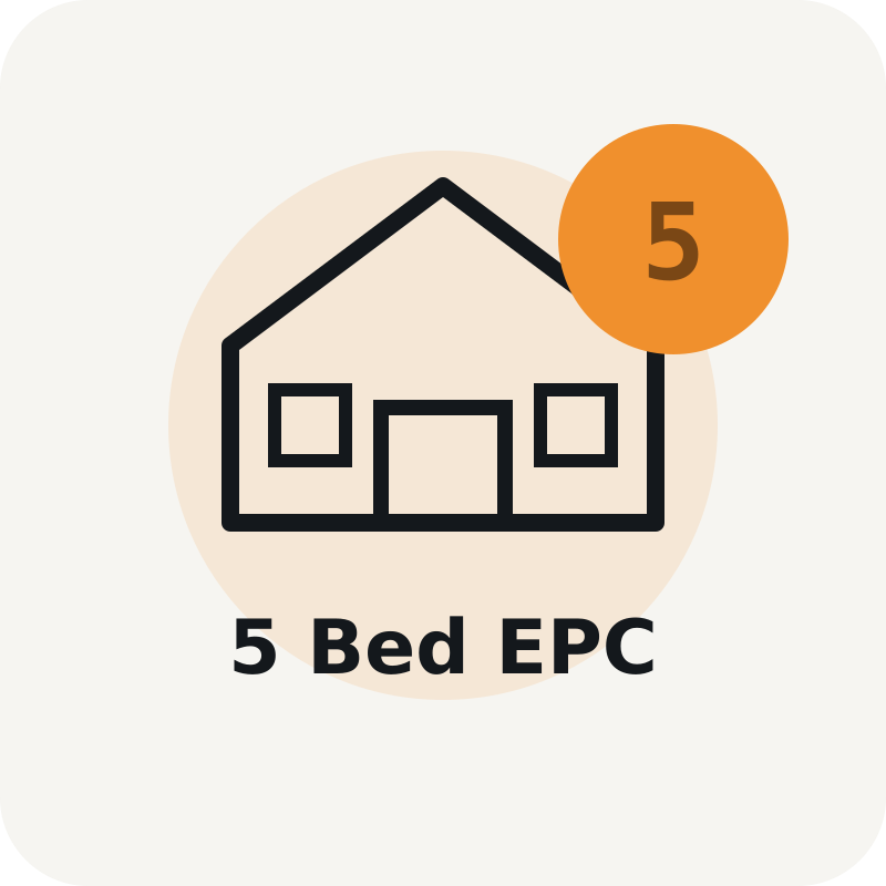 House icon with number 5 and text 5 Bed EPC