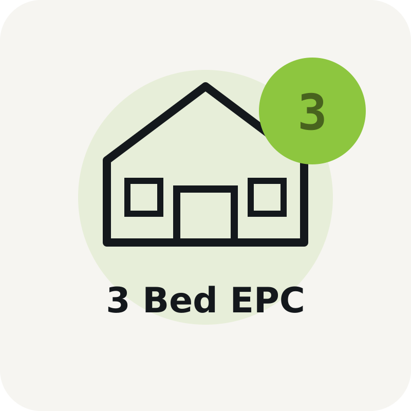House icon with number 3 and text 3 Bed EPC.