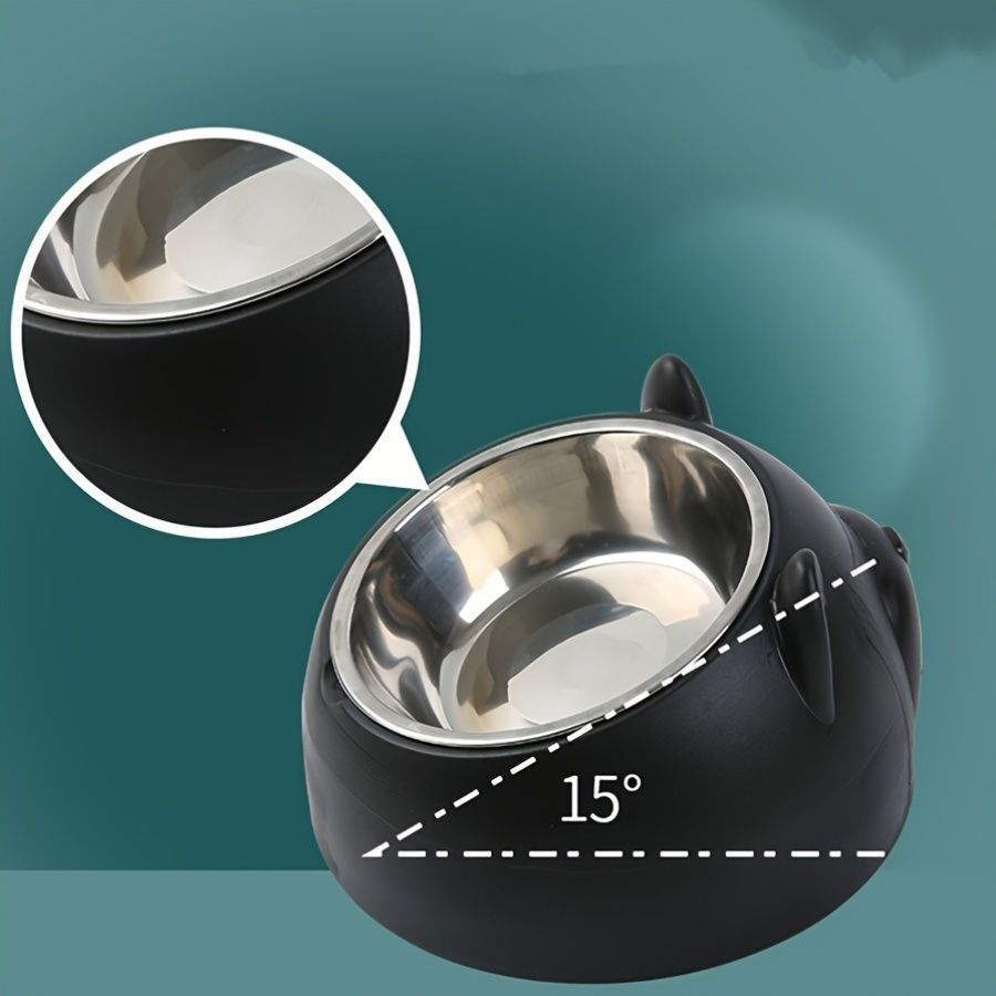 Miniatura: 1pc Elevated Stainless Steel Cat Bowl, Inclined Food & Water Dish with Cute Ear 