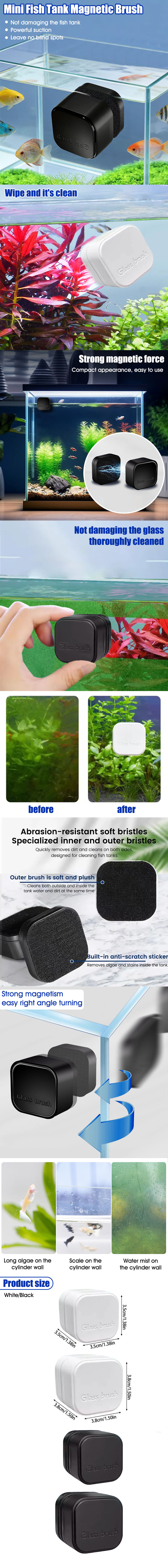 Thumbnail: Mini Square Magnetic Aquarium Glass Cleaner Brush, Double-Sided Soft Bristle Alg