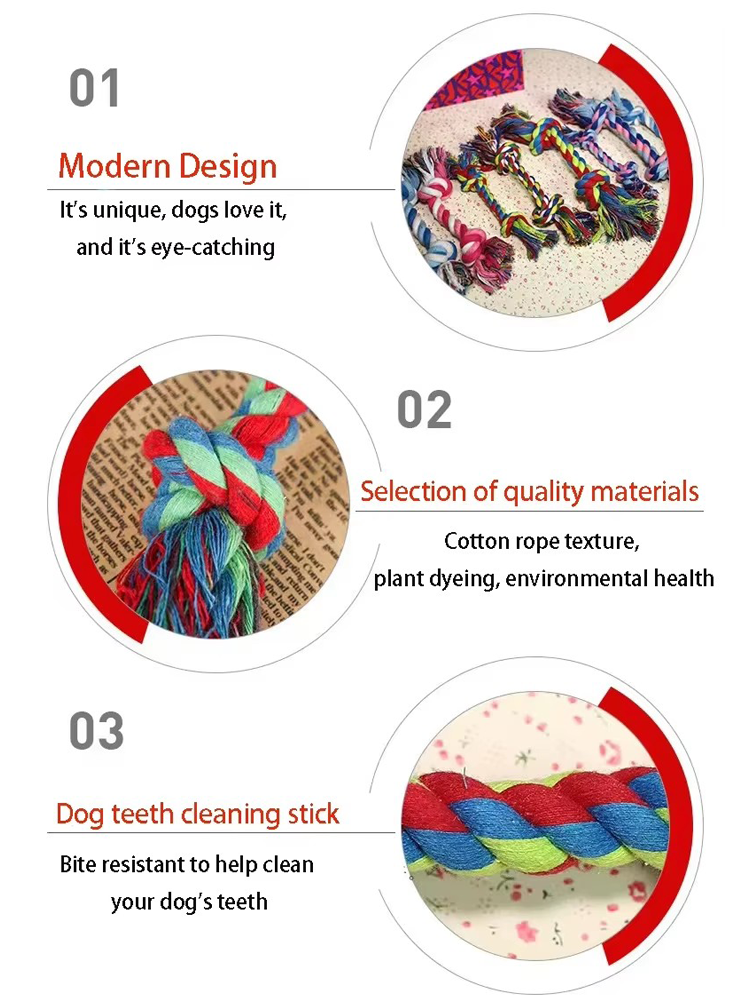 Thumbnail: Colorful Pet Cotton Rope Knot Toy Durable Bite Resistant Dog Molar Chew Toy Inte