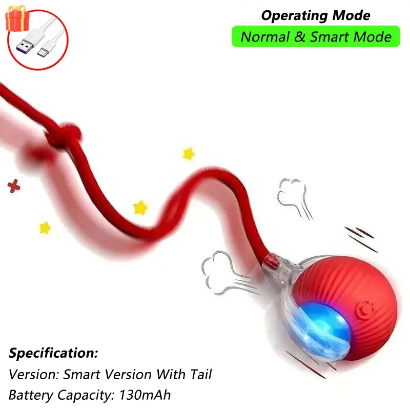 Miniatura: iLMH 1/2 PCS Cat Interactive Ball Toy Automatic Rolling Ball Faux Tail Rechargea