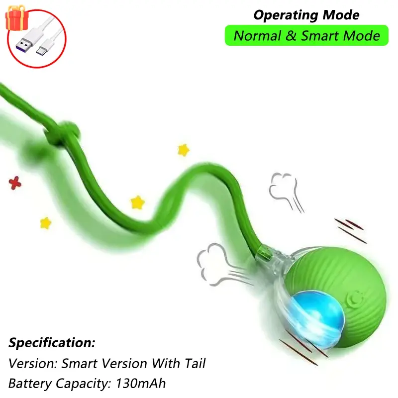 Thumbnail: iLMH 1/2 PCS Cat Interactive Ball Toy Automatic Rolling Ball Faux Tail Rechargea