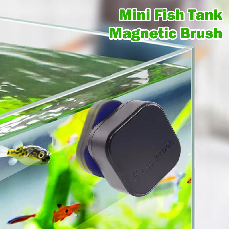 Mini Square Magnetic Aquarium Glass Cleaner Brush, Double-Sided Soft Bristle Alg