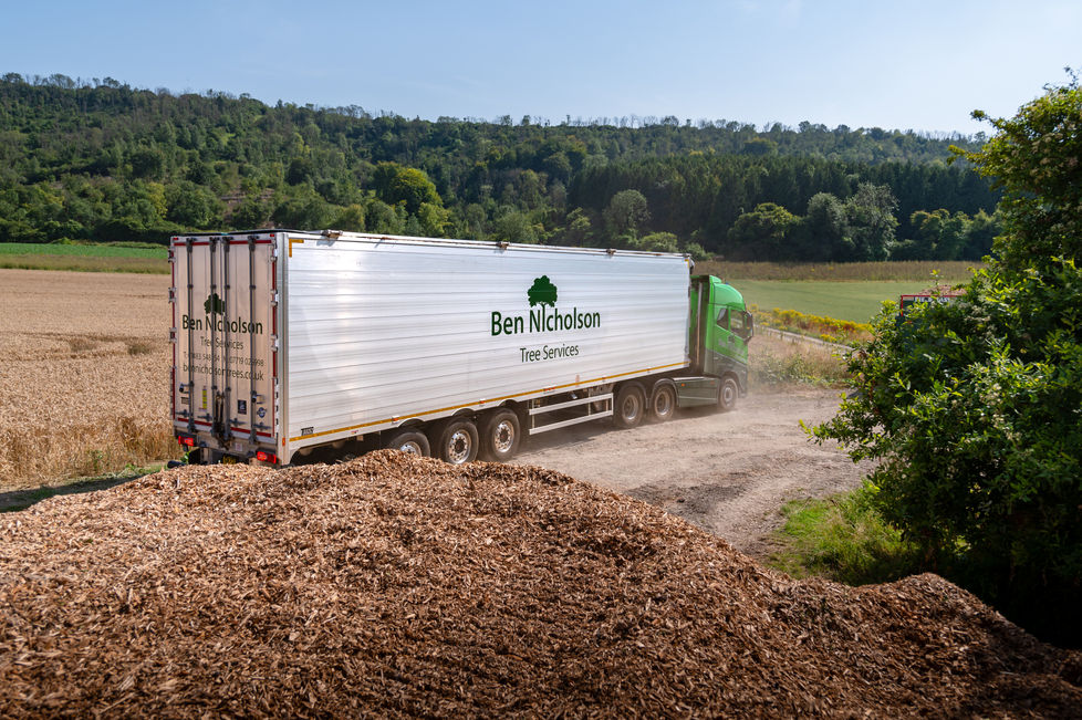 Wood chipped filled HGV.