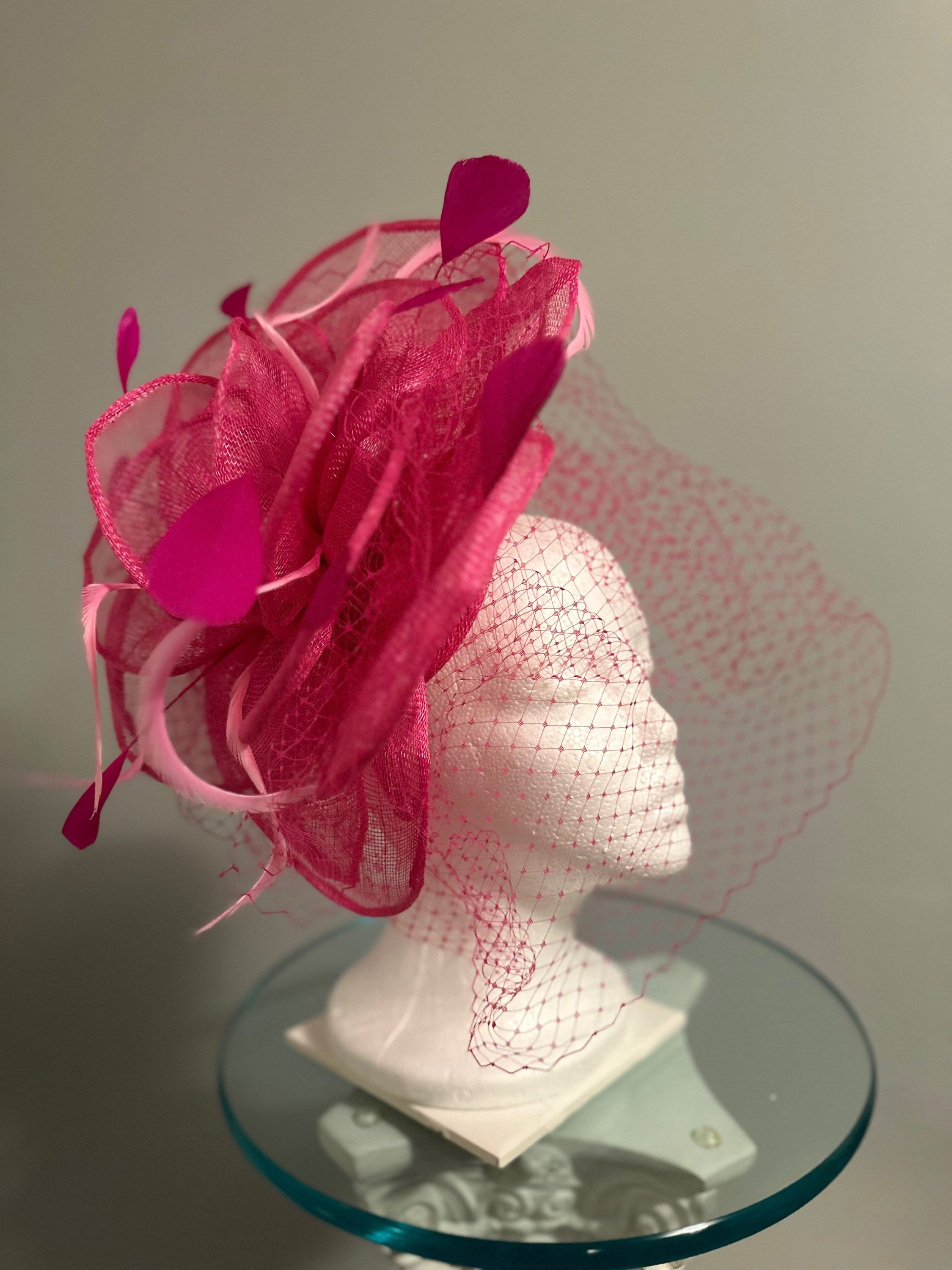 SOLD Kentucky Derby Hot Pink Fascinator "Hot Pink - A Winner I Think!""