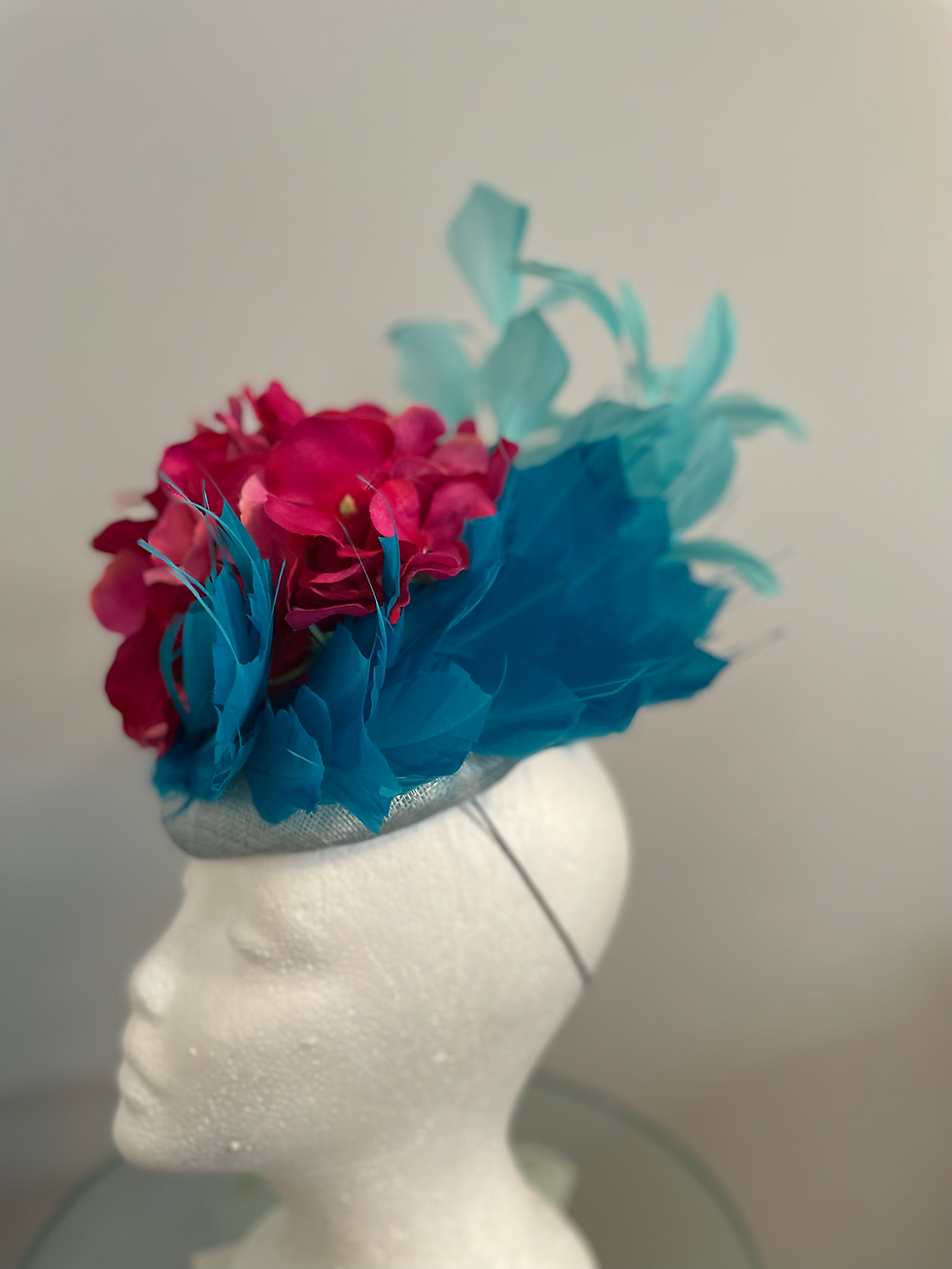 Thumbnail: Kentucky Derby  Colorful  Fascinator “Colorful Filly” Pastel Blue and Fuchsia