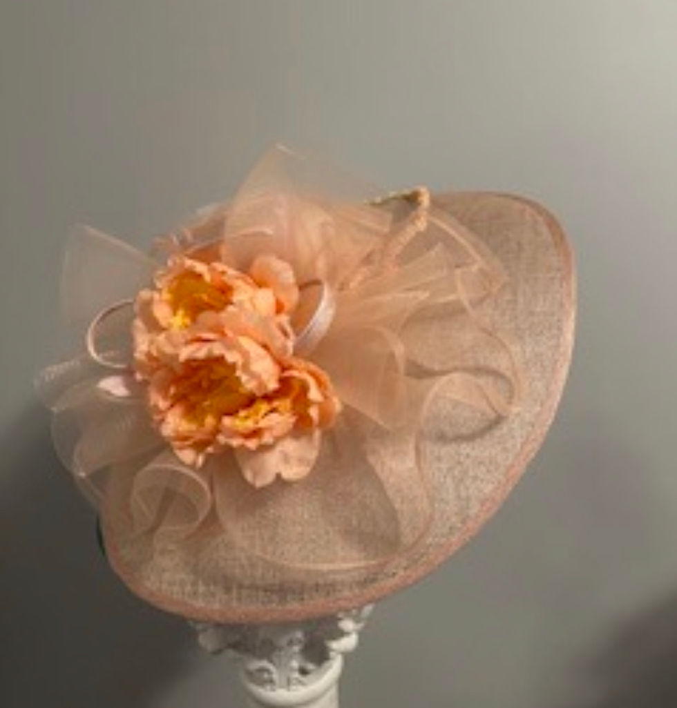 Thumbnail: Kentucky Derby peach wide brimmed sinamay hat “Sweet and Southern“