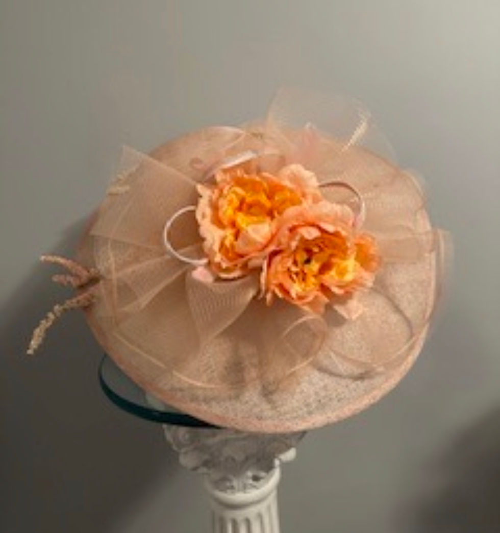 Thumbnail: Kentucky Derby peach wide brimmed sinamay hat “Sweet and Southern“