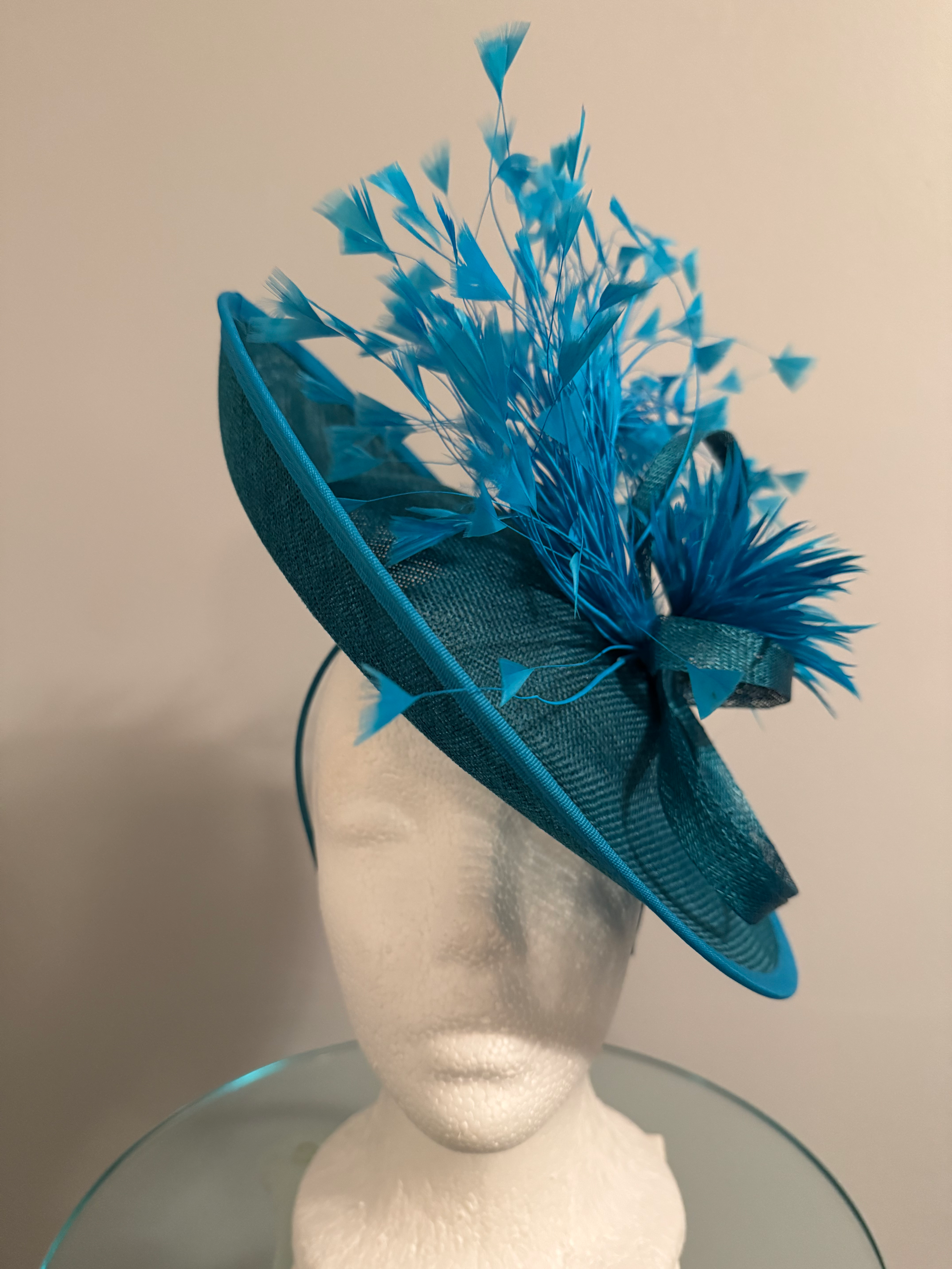 Kentucky Derby Preakness Belmont Stakes turquoise blue Fascinator "Tilted Treat”