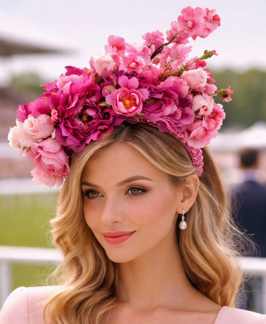SOLD. Kentucky Derby Floral Pink Fascinator “Beautiful Bouquet”