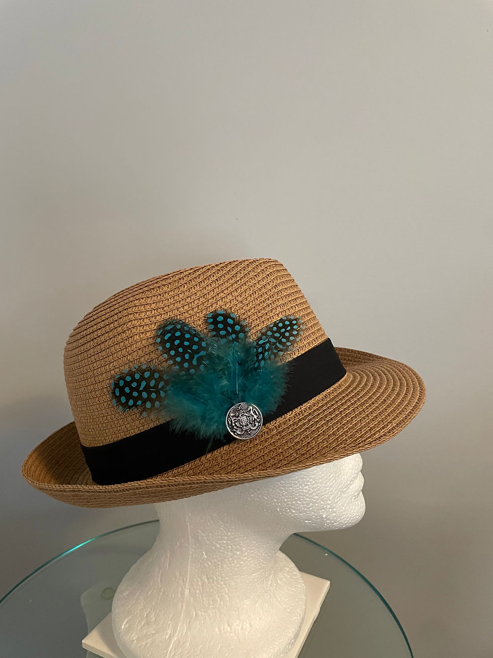 Thumbnail: Tan straw  Fedora style hat Unisex "Blast From the Past"