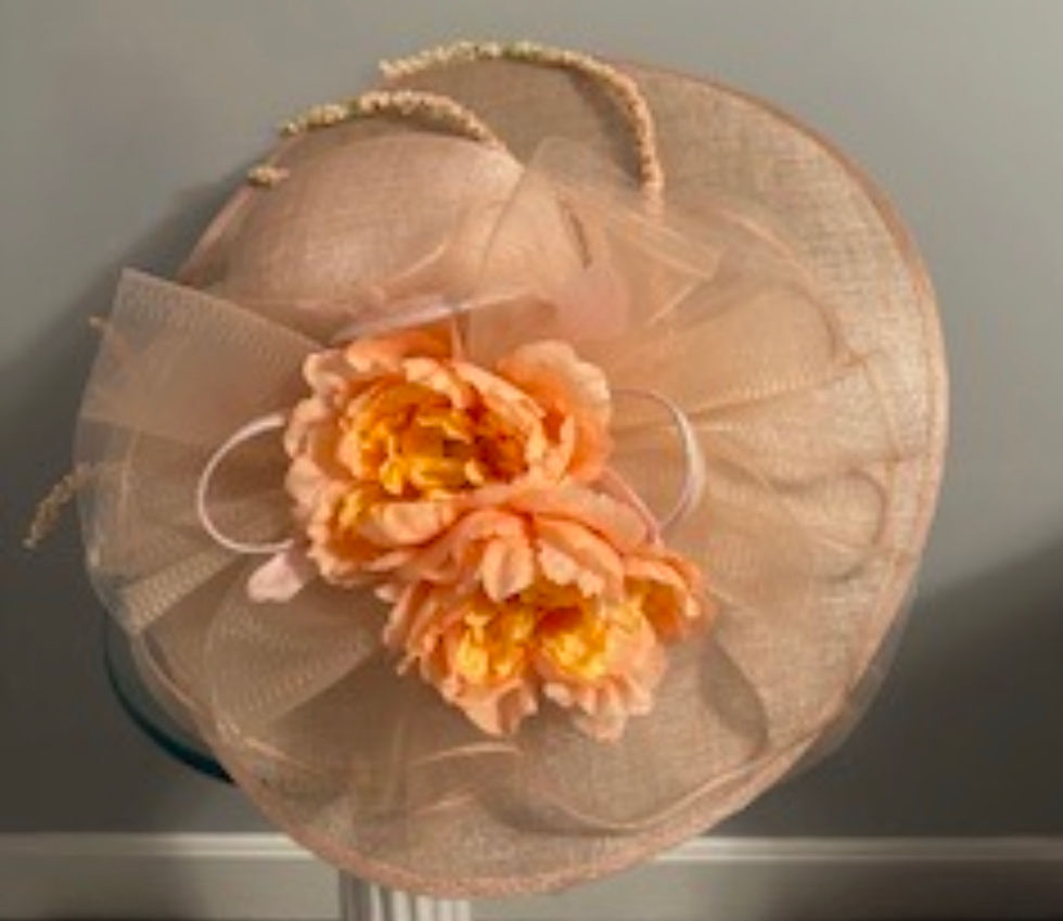 Thumbnail: Kentucky Derby peach wide brimmed sinamay hat “Sweet and Southern“
