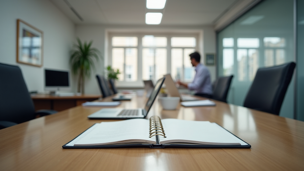 Eye-level view of an organized workspace in an office