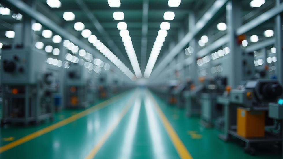 Eye-level view of a modern factory floor with assembly lines