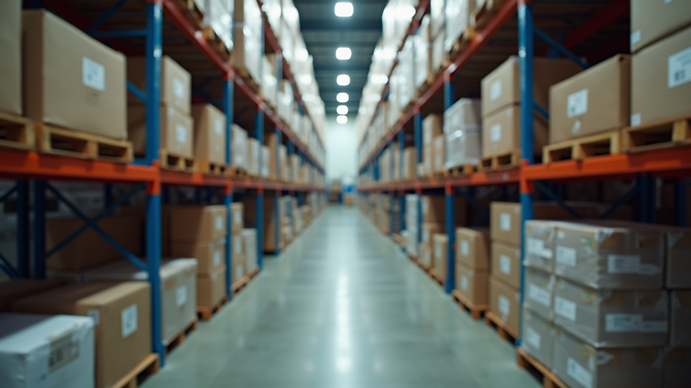 Close-up view of a Malaysian warehouse with neatly stacked inventory and clear labeling