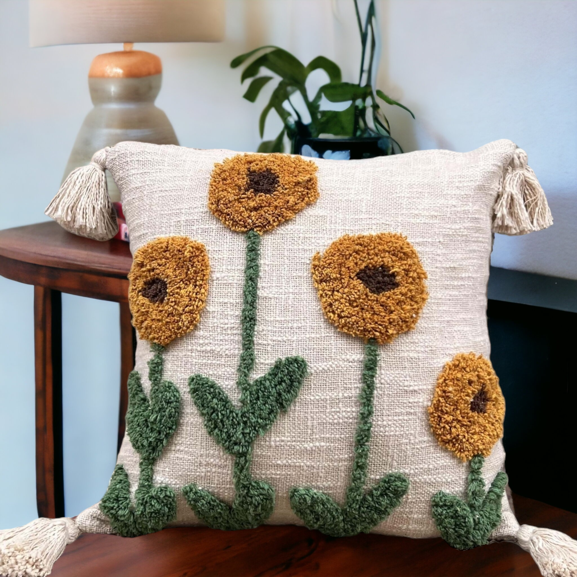 Tufted Cushion Cover (Sunflower) - Decorative & Super Soft TB-CC-028