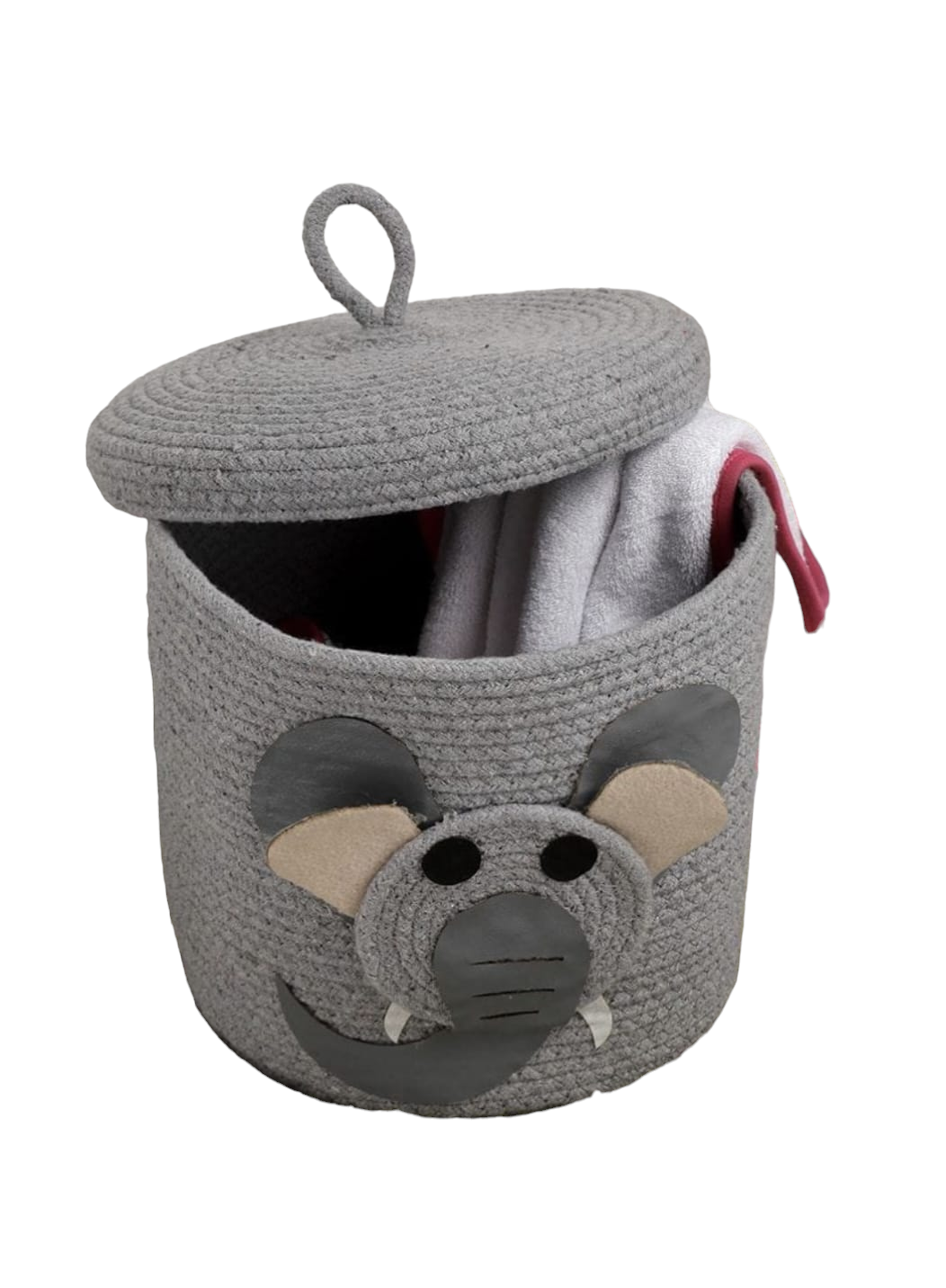 Tiny Blush Grey Elephant themed storage basket with a lid 25*25 CM | TB-011