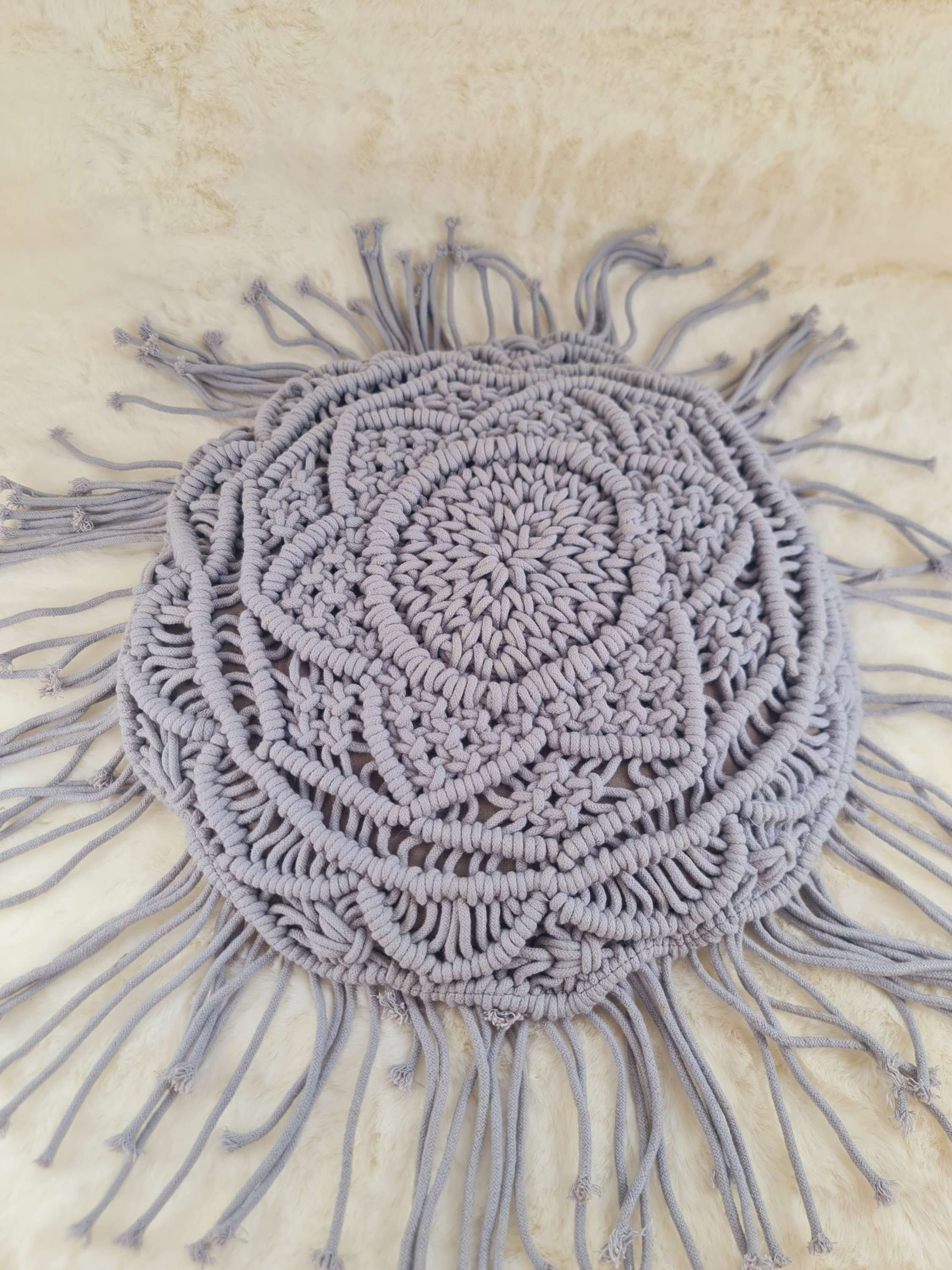 Macrame Round Cushion With Fillers - Decorative & Super Soft TB-TCC-004 (Grey)