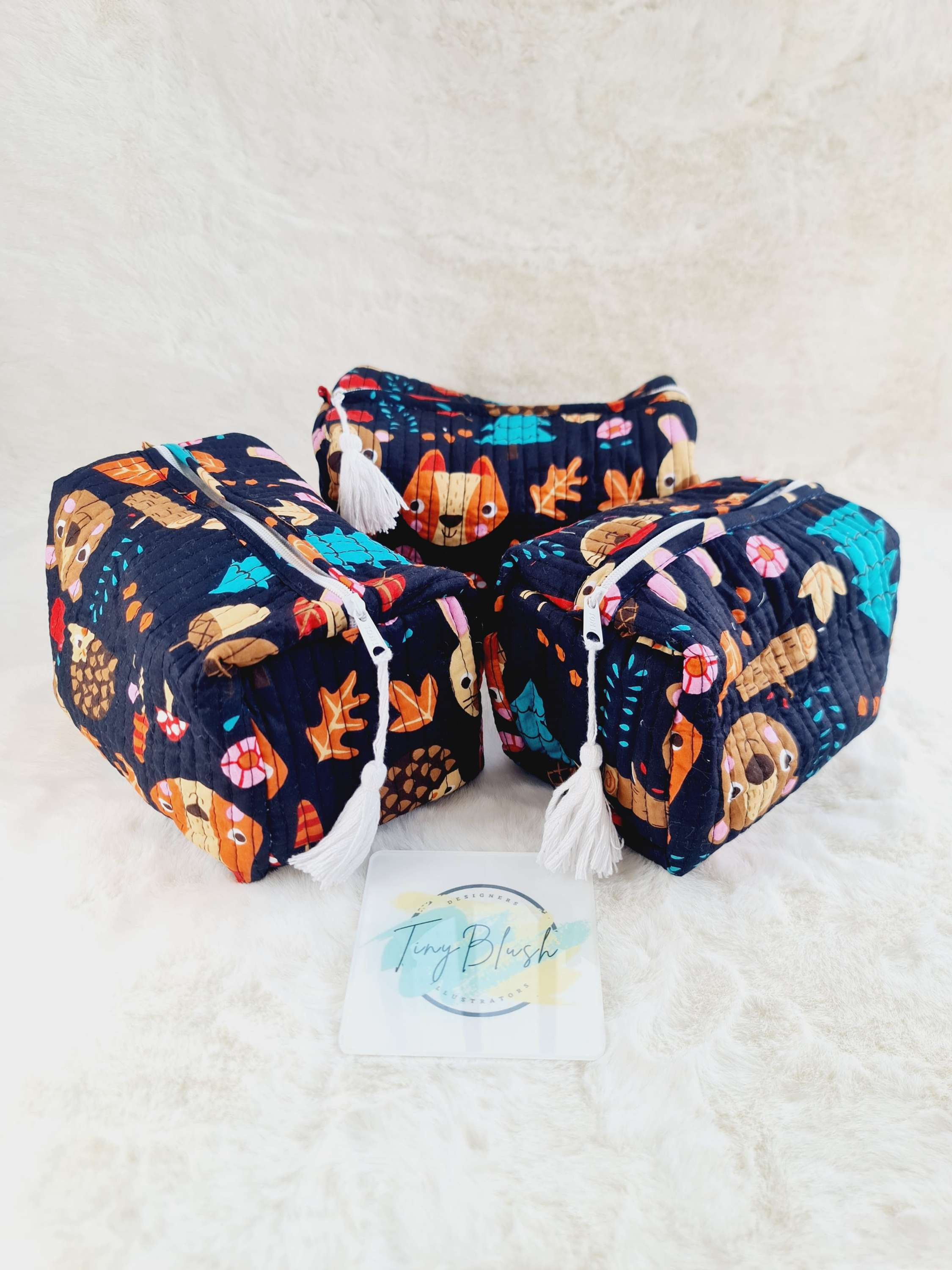 Tiny Blush Hand Block Print Set of 3 Multipurpose Pouchs TB-PS3-011