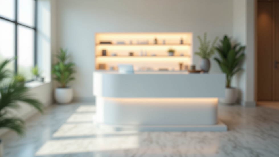 Eye-level view of a modern skin care clinic reception area