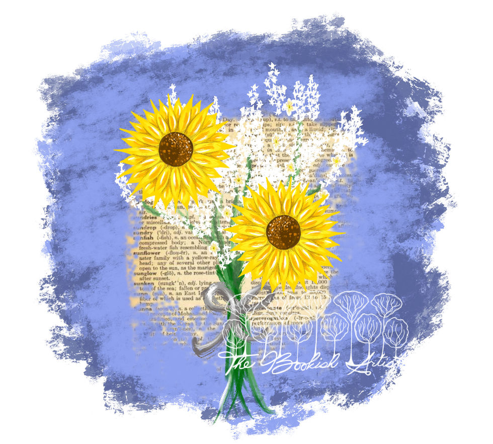 Bookish Sunflower with Baby's Breath
