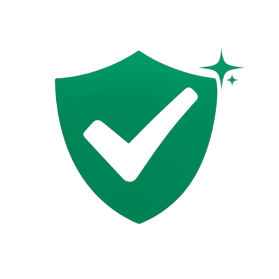 Green shield with checkmark icon