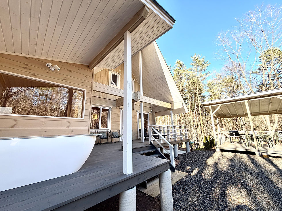 森を見ながら水風呂