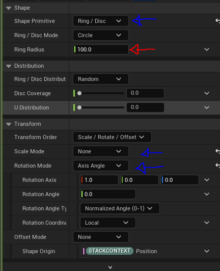 Settings for a Niagara Particle